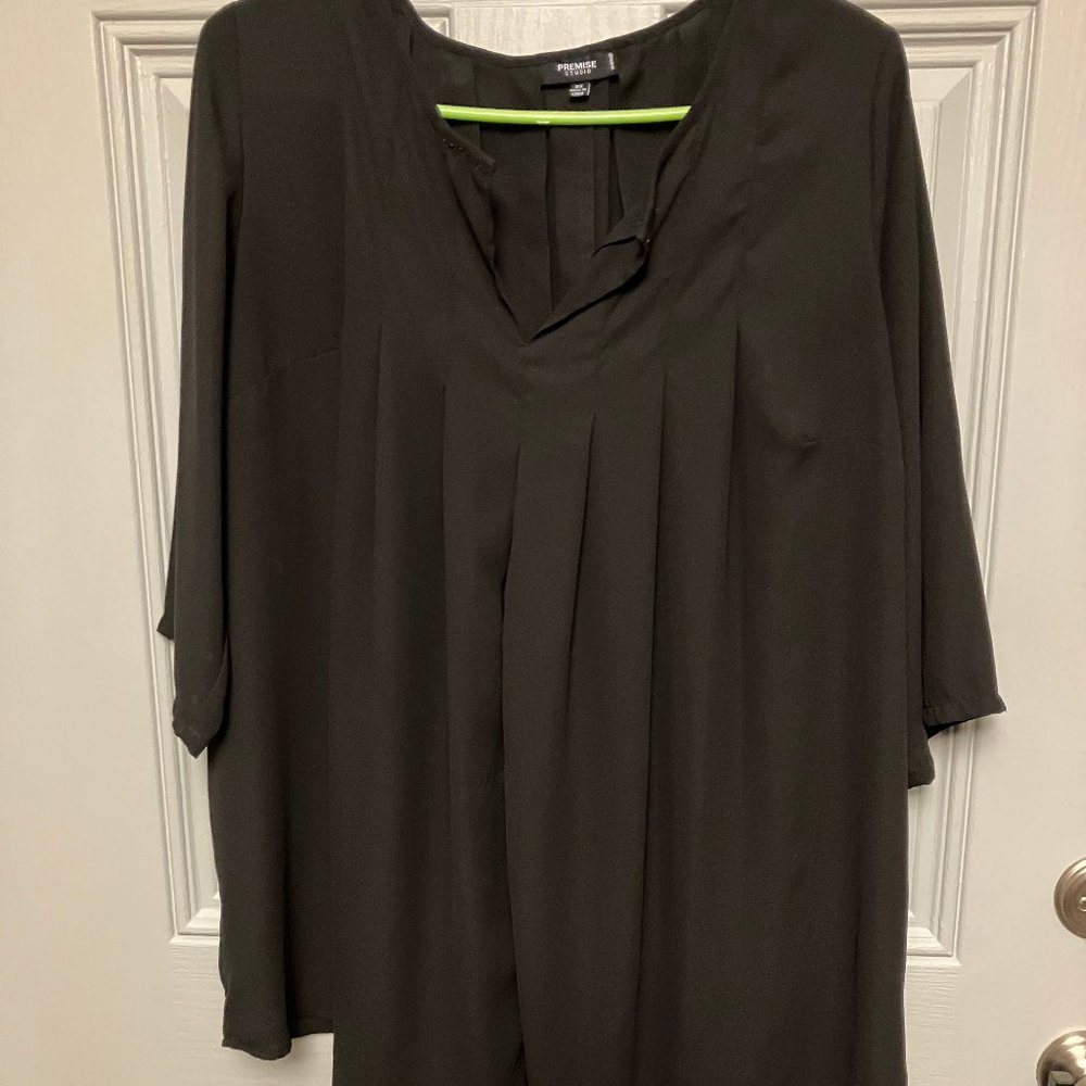 WOMEN'S PREMISE STUDIO BRAND BLACK SIZE 2XL POLYESTER BLOUSE WITH 3/4 SLEEVES